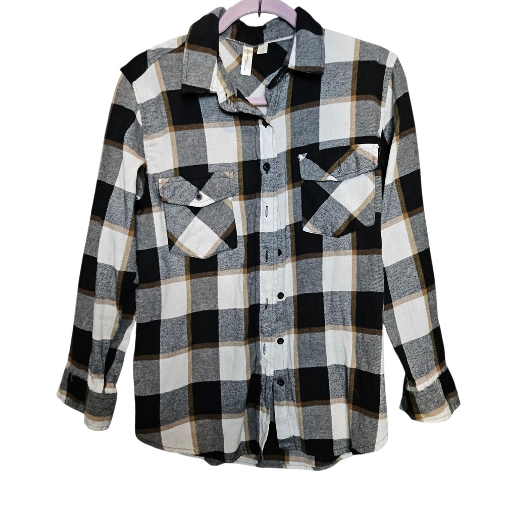 Woman's Flannel Young Hearts Run Free  Small Black White Gold Flannel